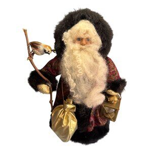 Betty Boedt Folk Art Santa Claus Doll Black Fur Red Coat Handmade 1993 15"